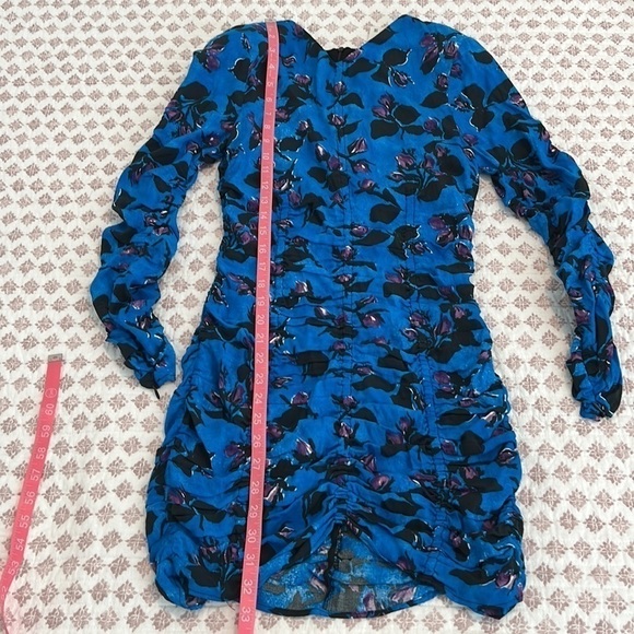 NWT Zara Draped Ruched Floral Print Long Sleeve Mini Bodycon Dress Size XS Blue - Picture 11 of 17